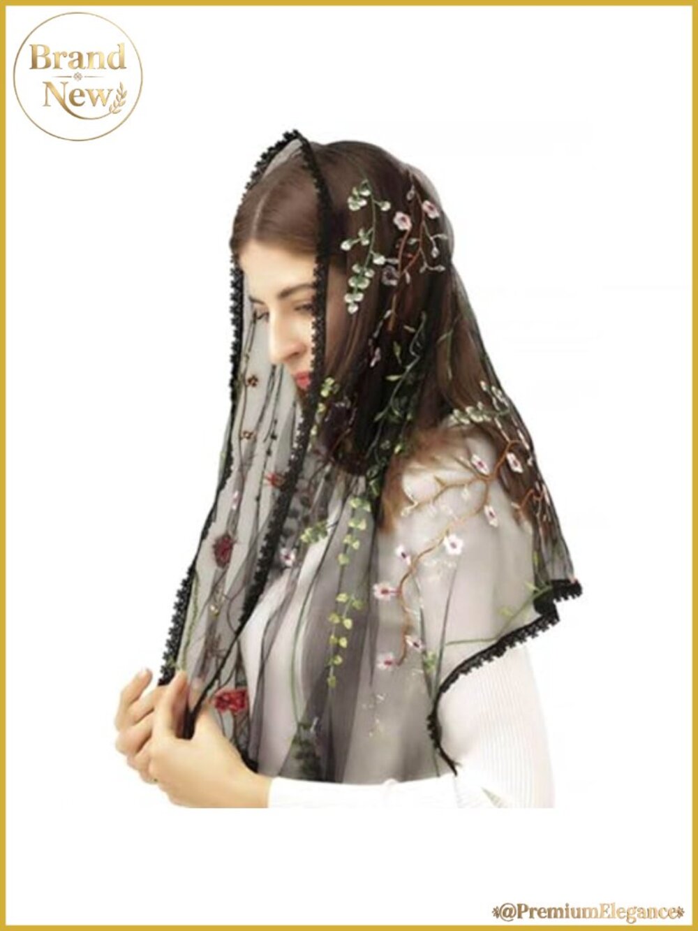Embroidered Lace Wrap Veil Chapel Mantilla Head Covering Scarf